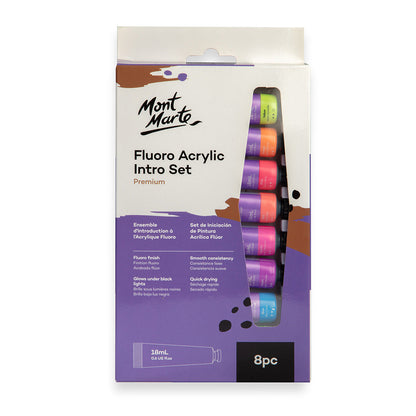 Mont Marte Fluorescent Acrylic Colors 8 x 18ml 熒光丙烯顏料8色套裝18ml