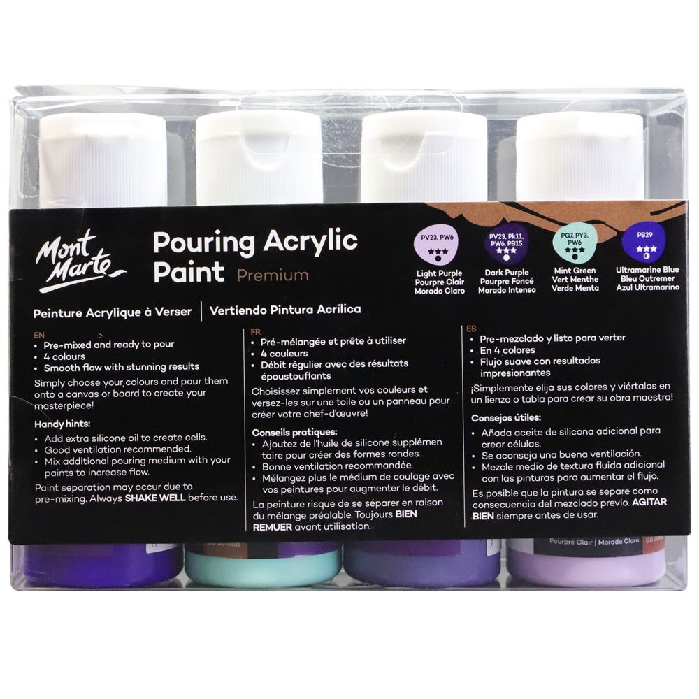 Mont Marte Pouring Acrylic Paint 60ml 4pc Set - Ethereal Acrylic Fluid Paint