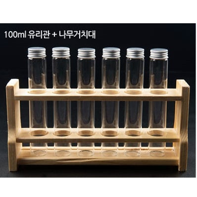 Glass Container 100ml (6p/set) with wooden holder 鋁蓋玻璃容器連木架