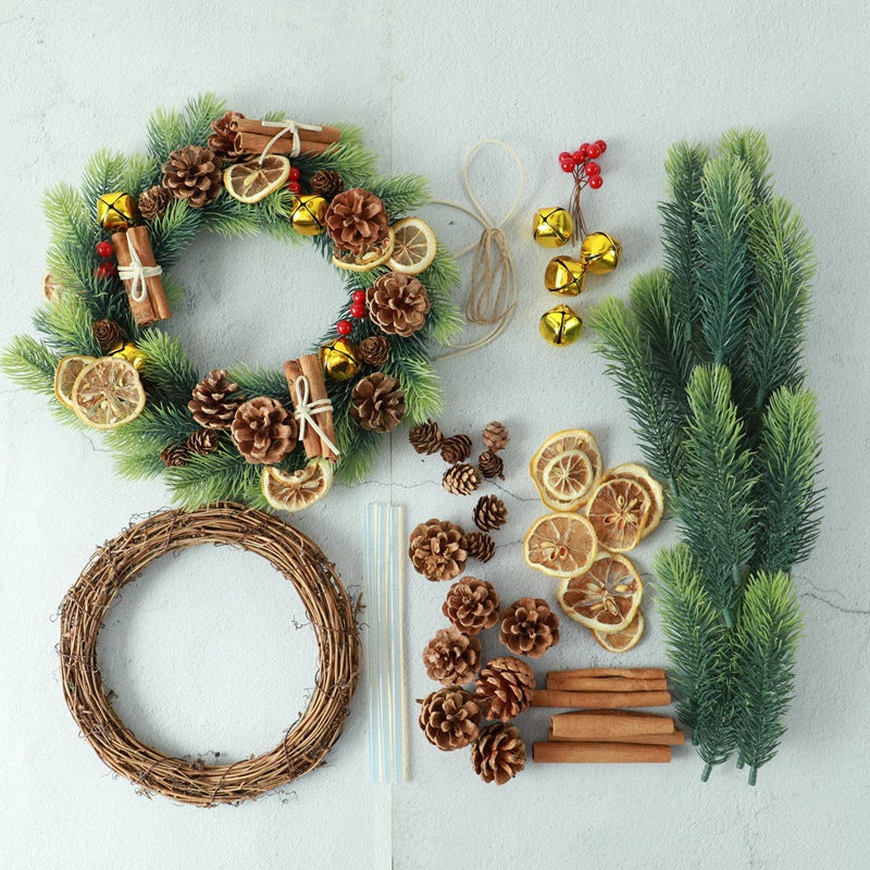 Christmas Wreath DIY Set C Christmas wreath rattan circle handmade material package - 20cm