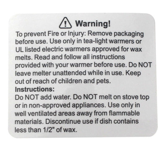 Candle Warning Label 500 English Candle Warning Stickers A1 - Square
