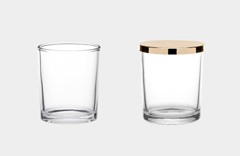 7oz Clear Glass Tumbler + Gold Metal Lid Clear Glass Tumbler with Metal Lid [Set]